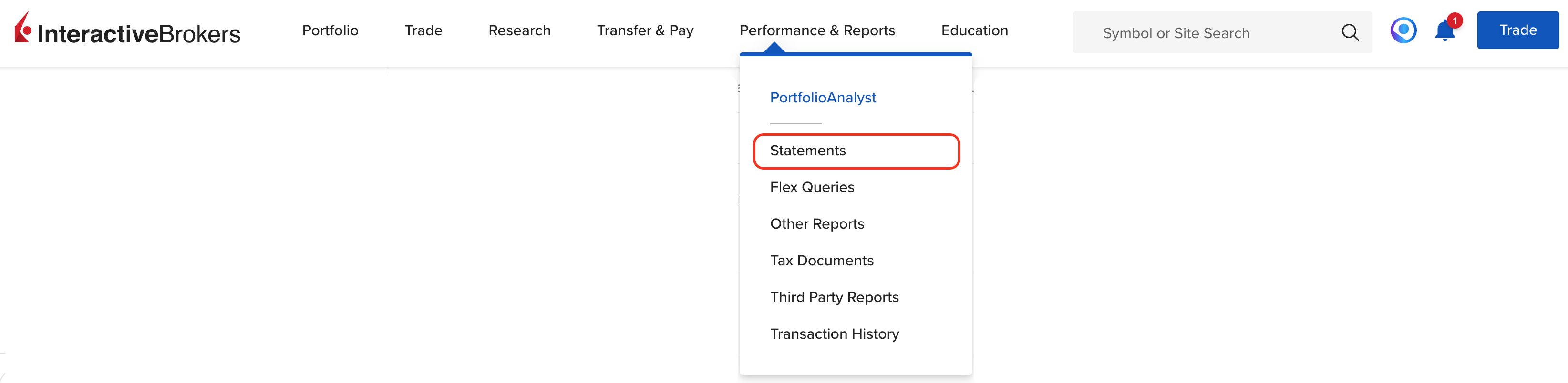 IBKR Statements menu